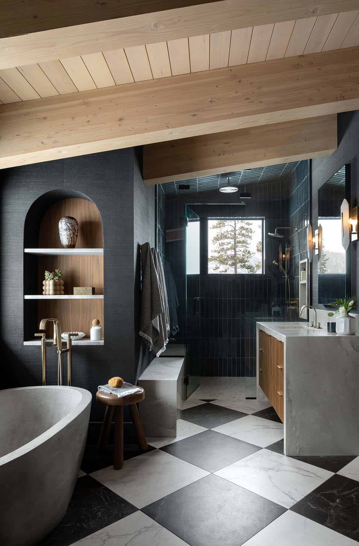 contemporary bathroom with dark walls