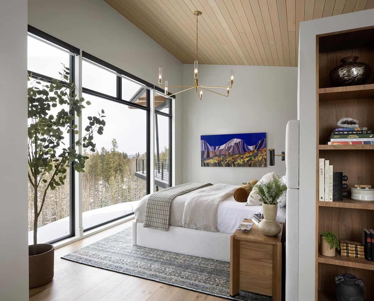 contemporary bedroom with large windows