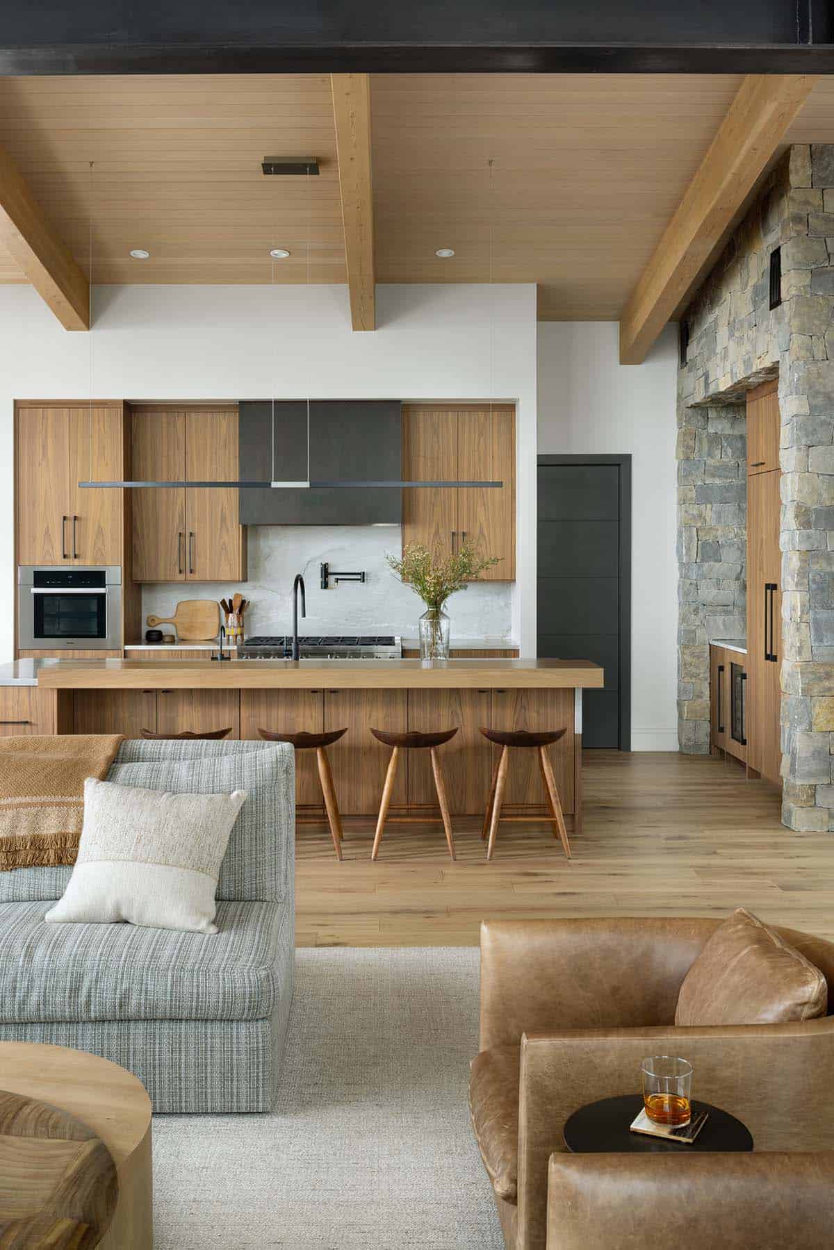 contemporary living room looking towards the kitchen