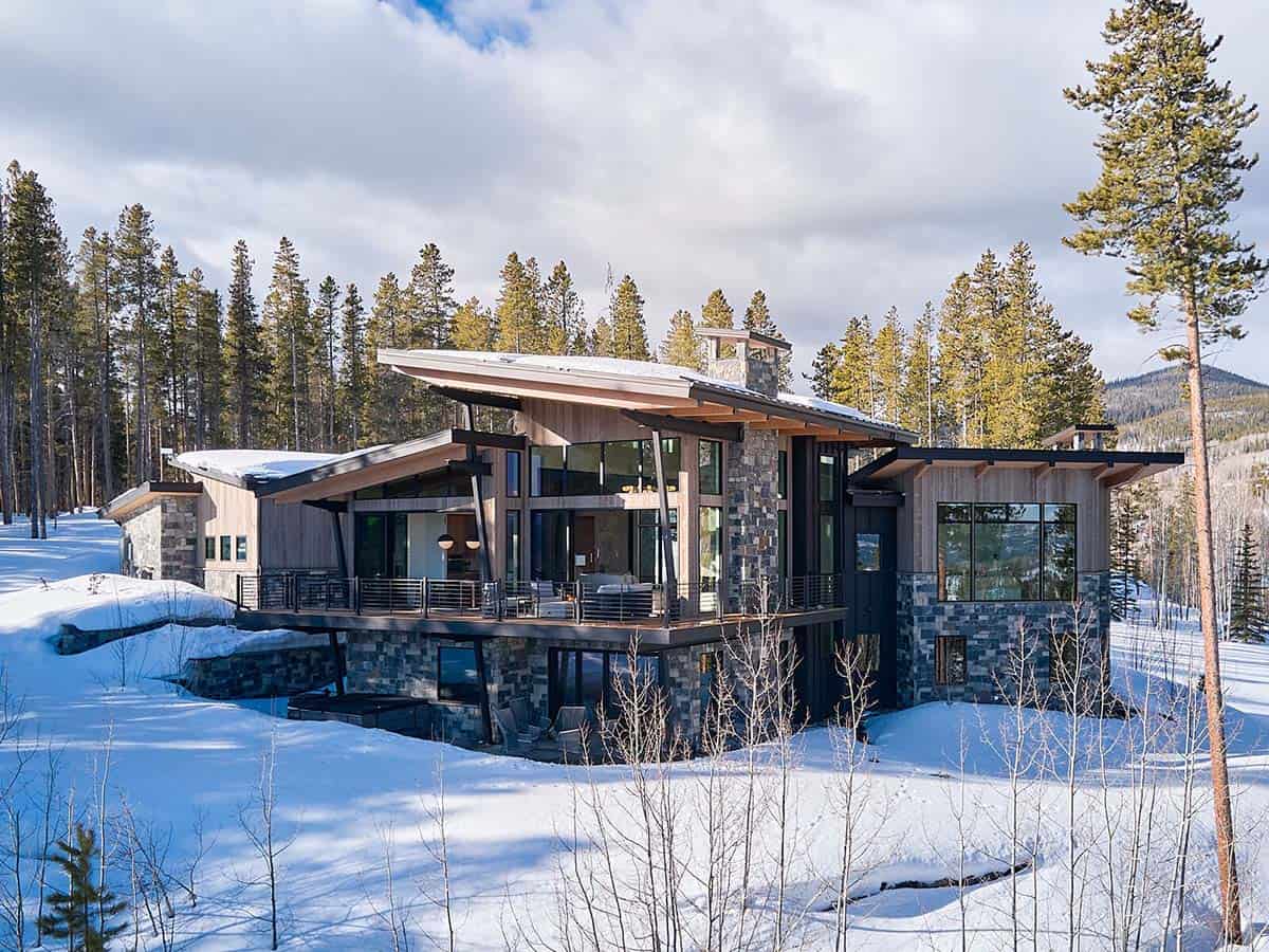mountain contemporary home exterior with snow