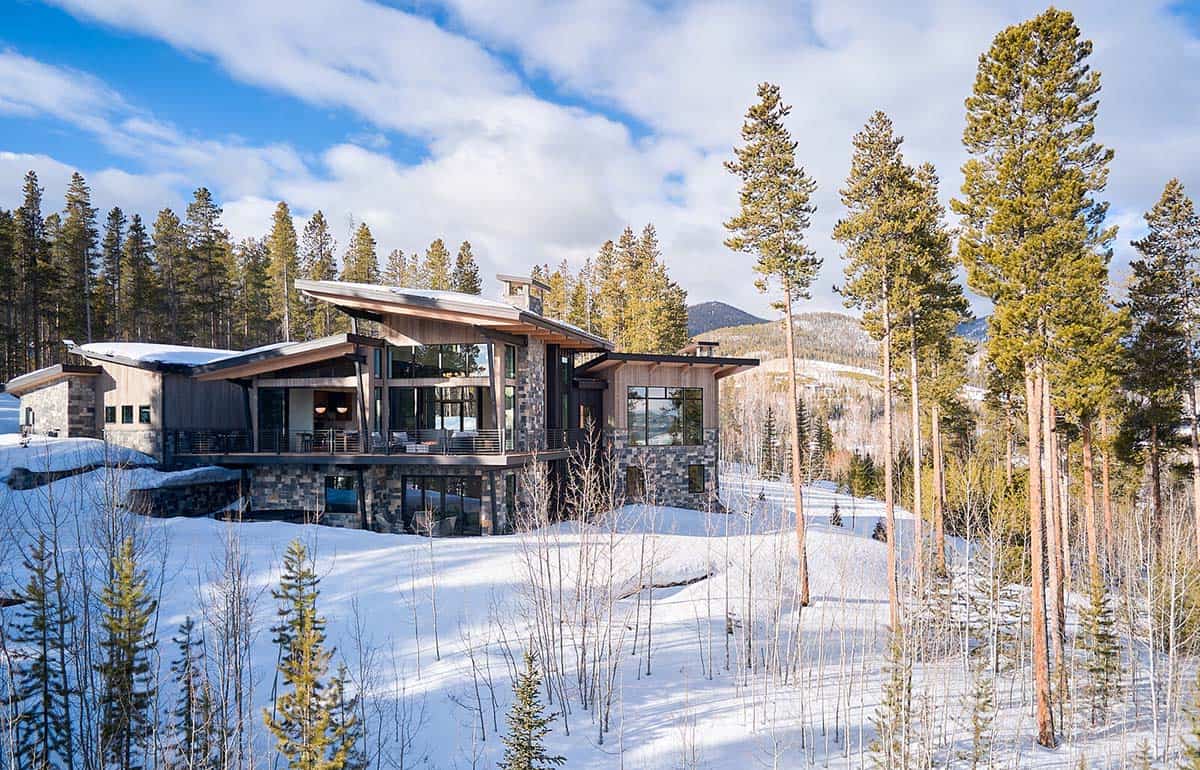 mountain contemporary home exterior with snow