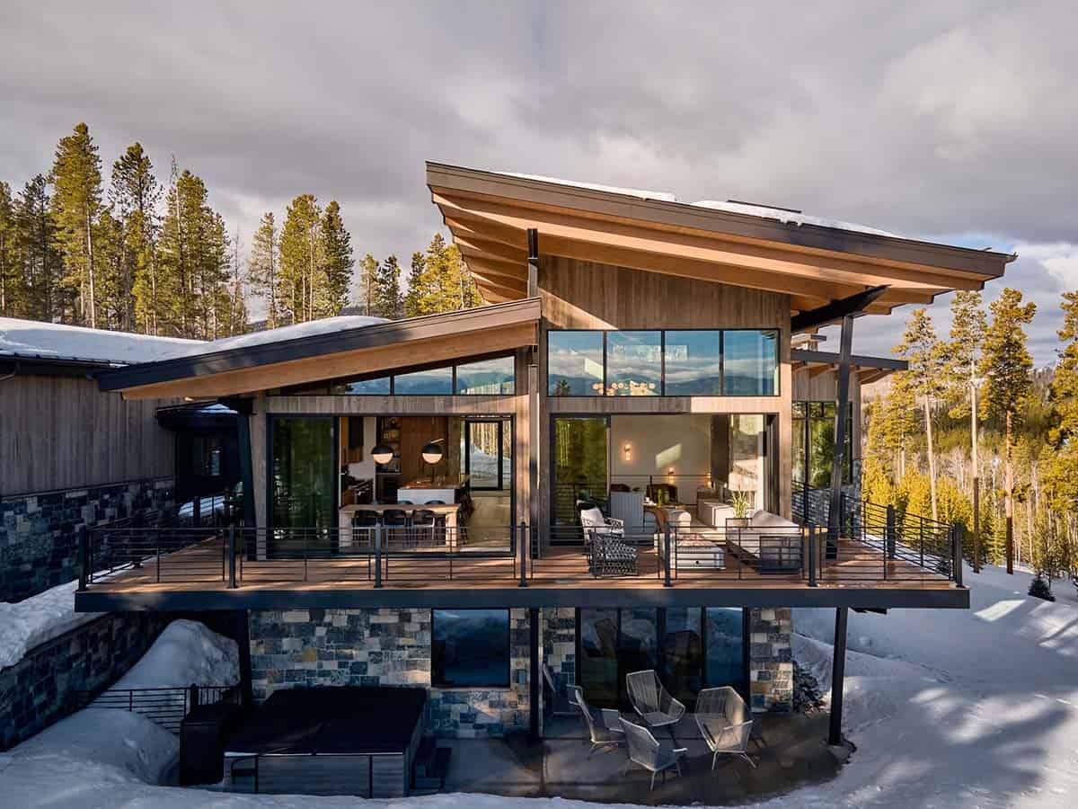 mountain contemporary home exterior with snow