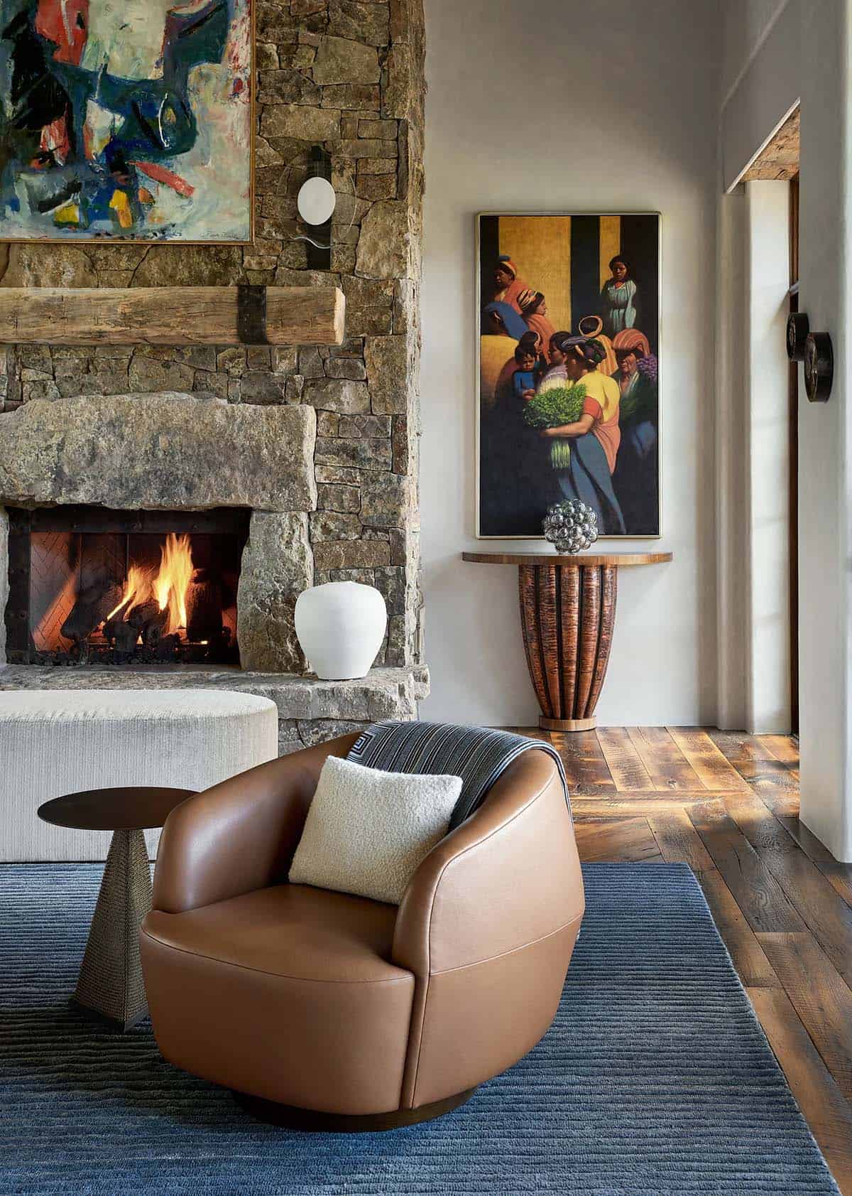 mountain modern living room with a fireplace