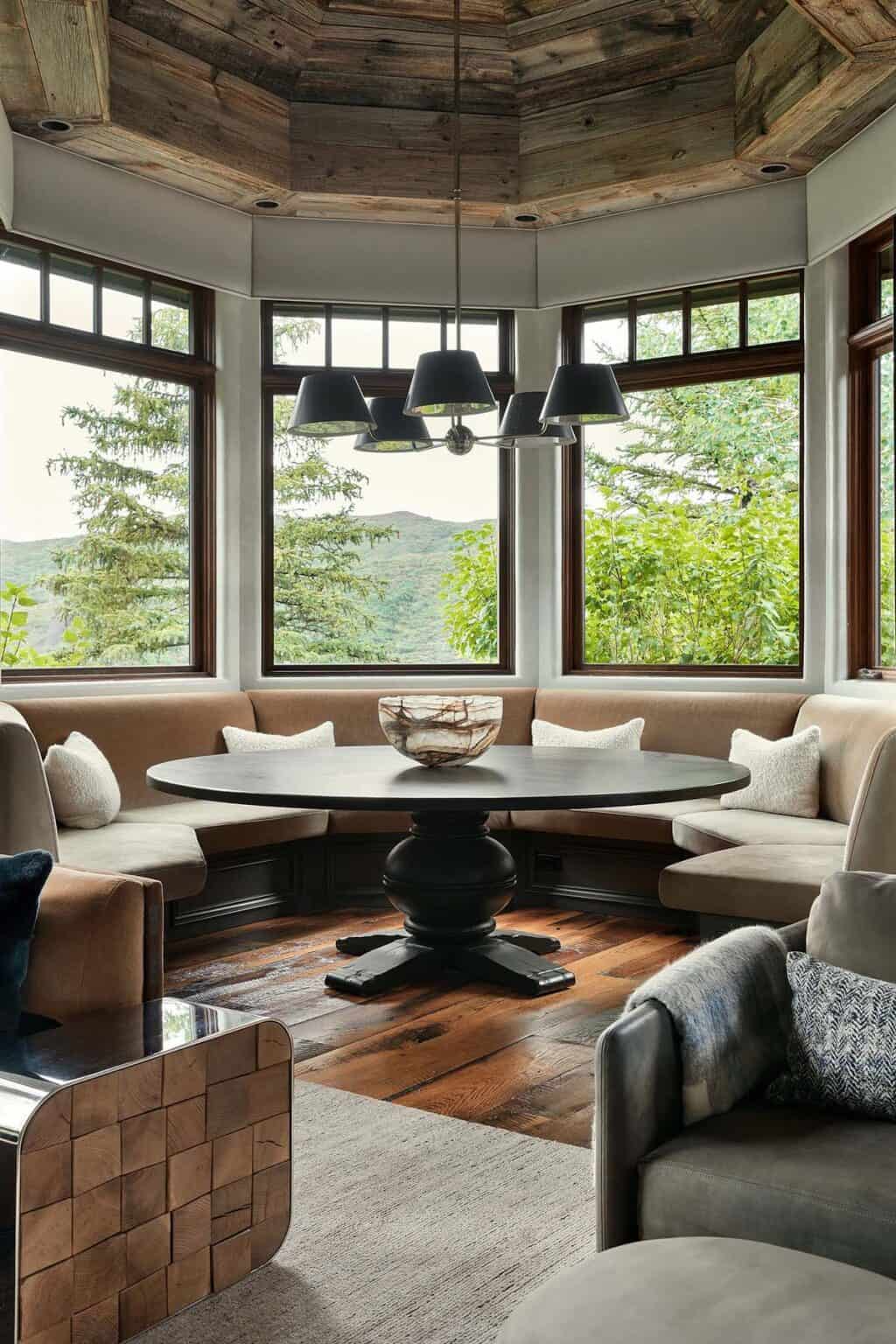 This mountain lodge-style home boasts amazing views of the Rocky Mountains