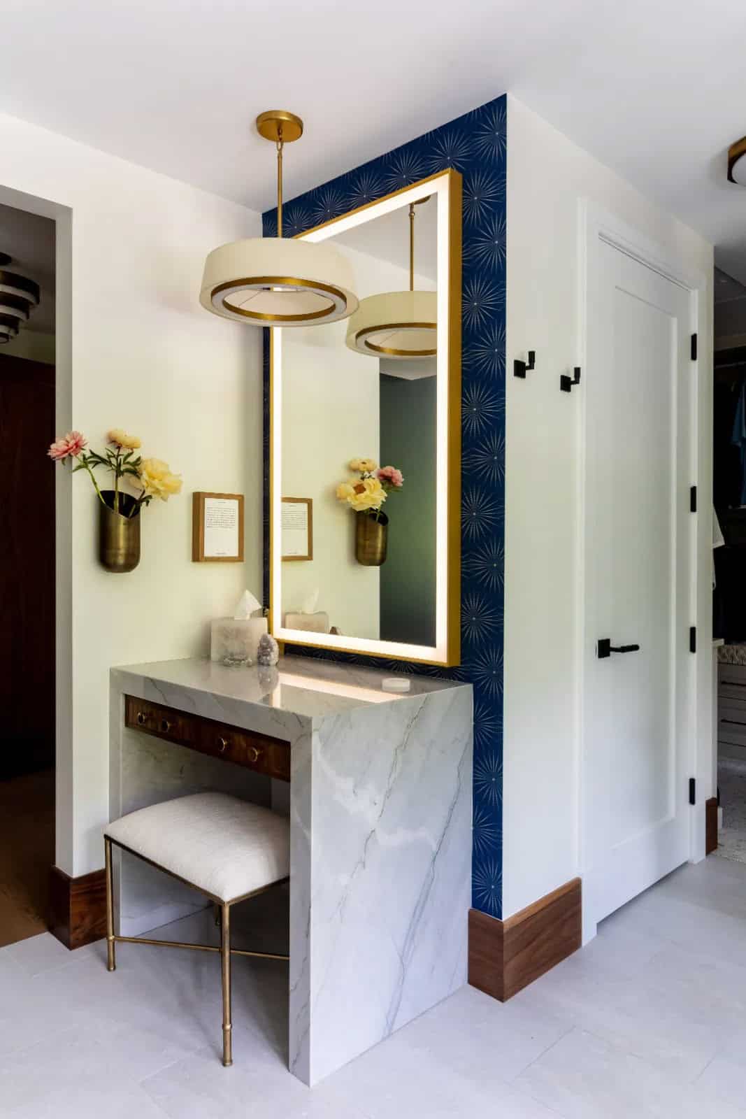 modern bathroom with a makeup vanity