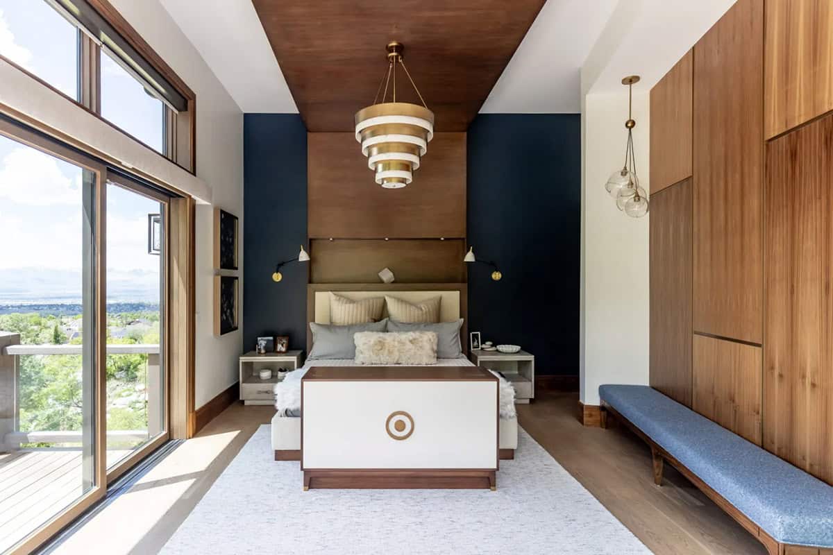 modern bedroom with a pop-up tv