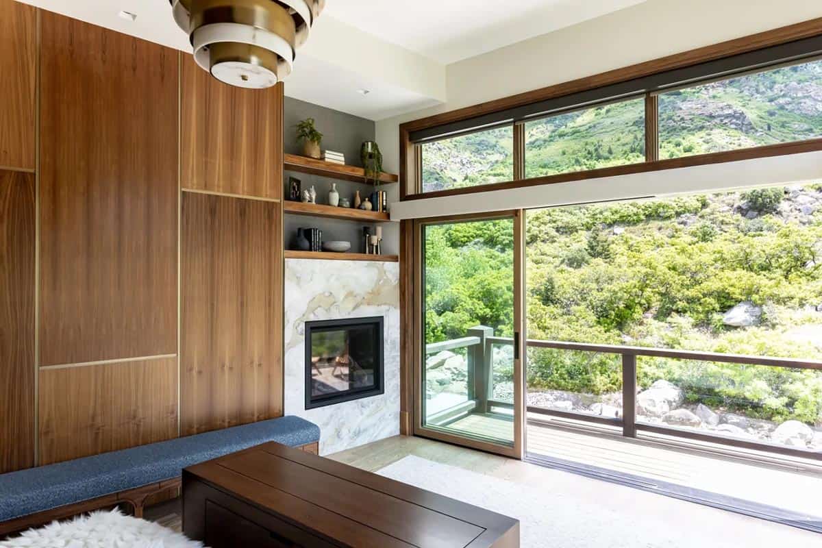 modern bedroom with a fireplace
