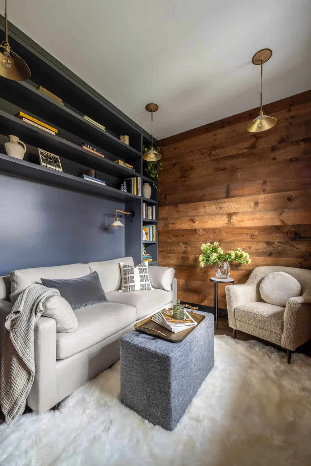 modern reading nook behind a secret door