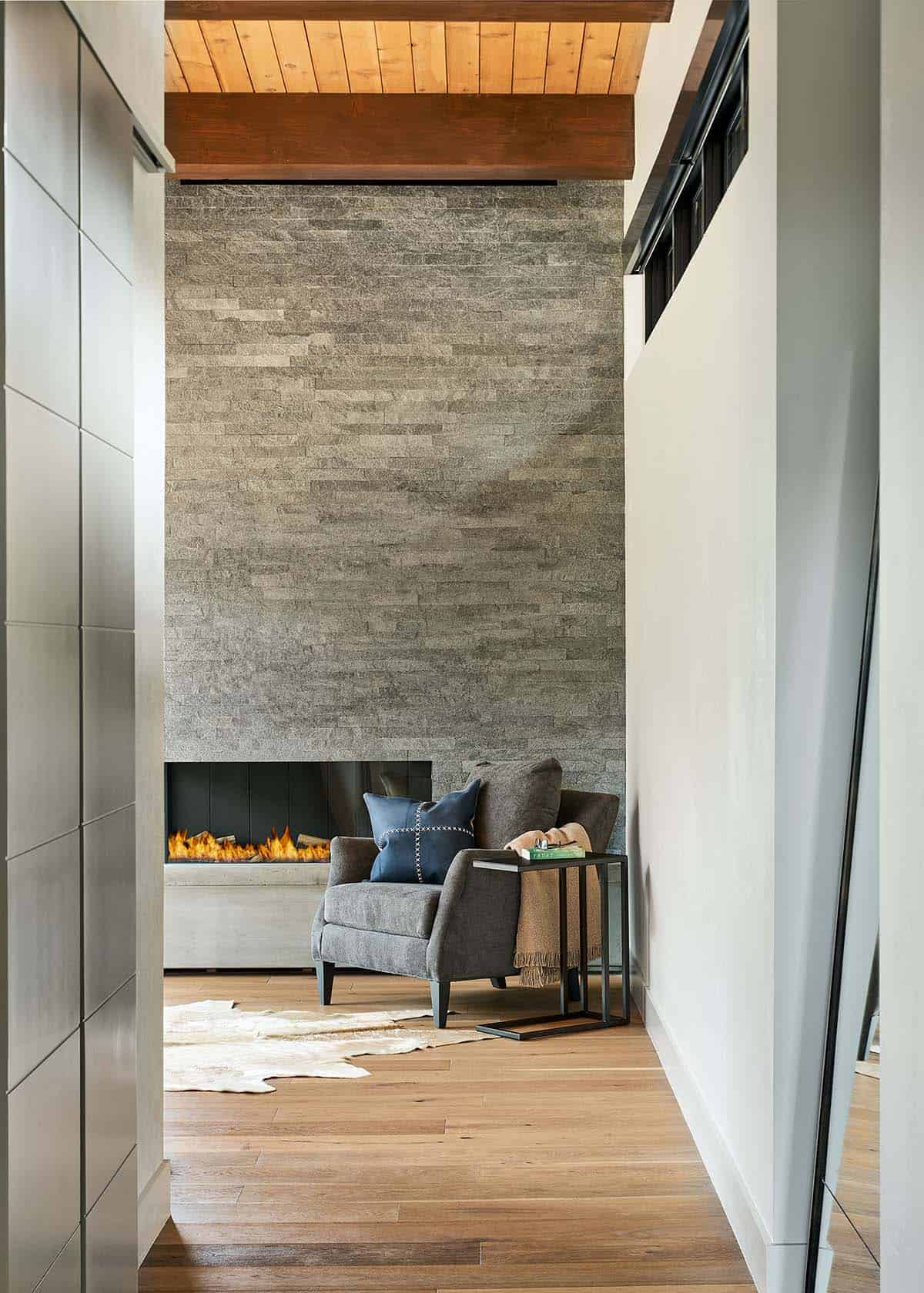 modern family room fireplace