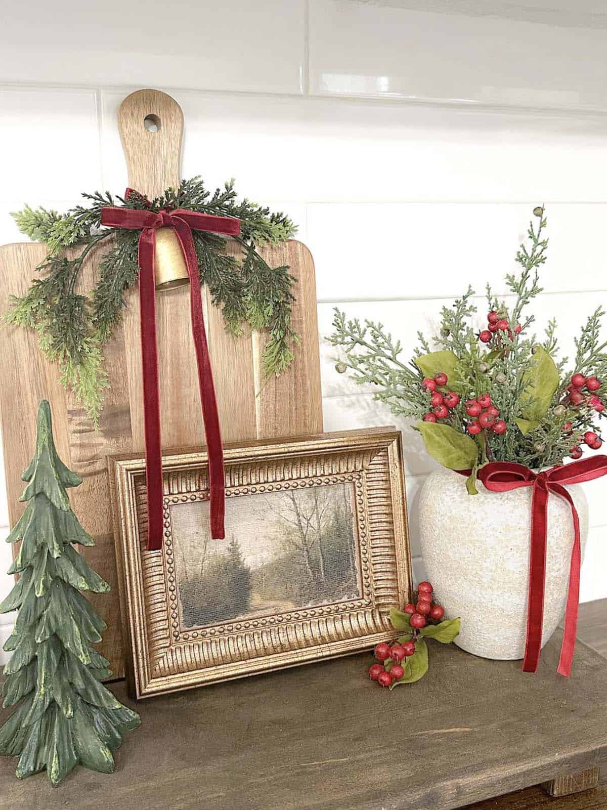 christmas decorated corner in the kitchen