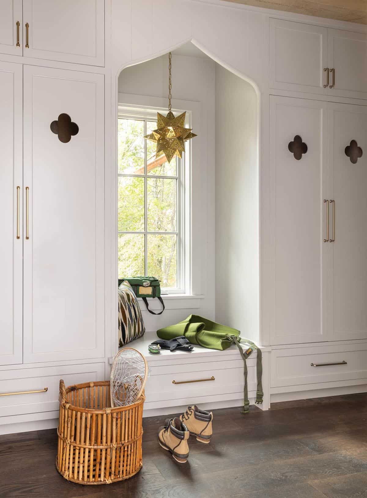 refined rustic built-in storage with a window seat