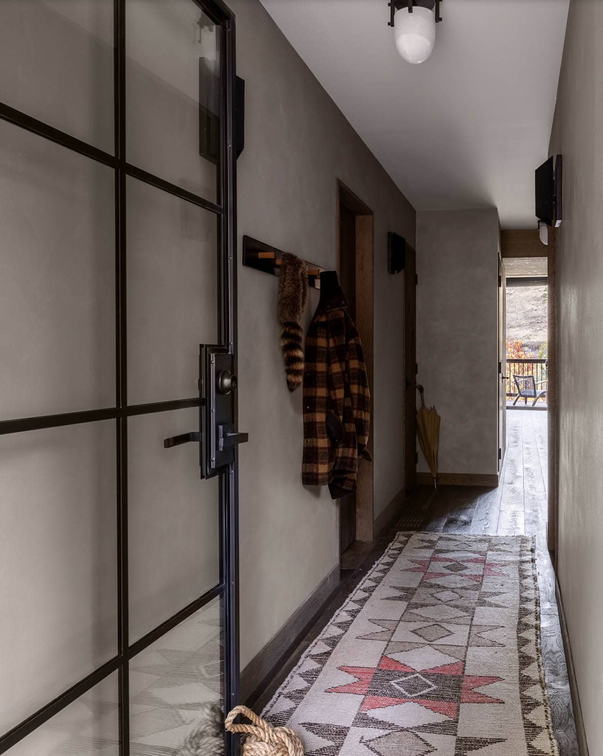 rustic a-frame cabin entry