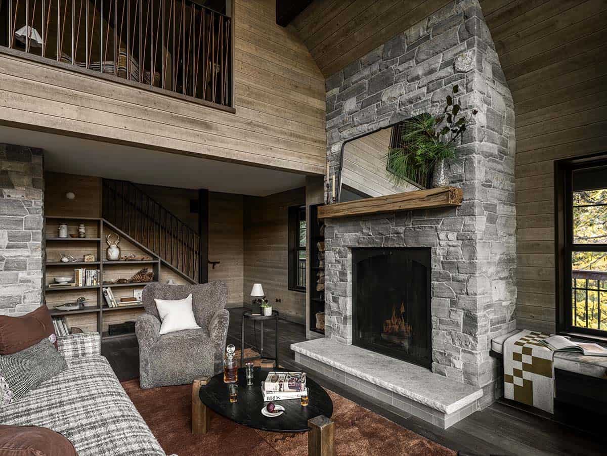 rustic living room with a fireplace