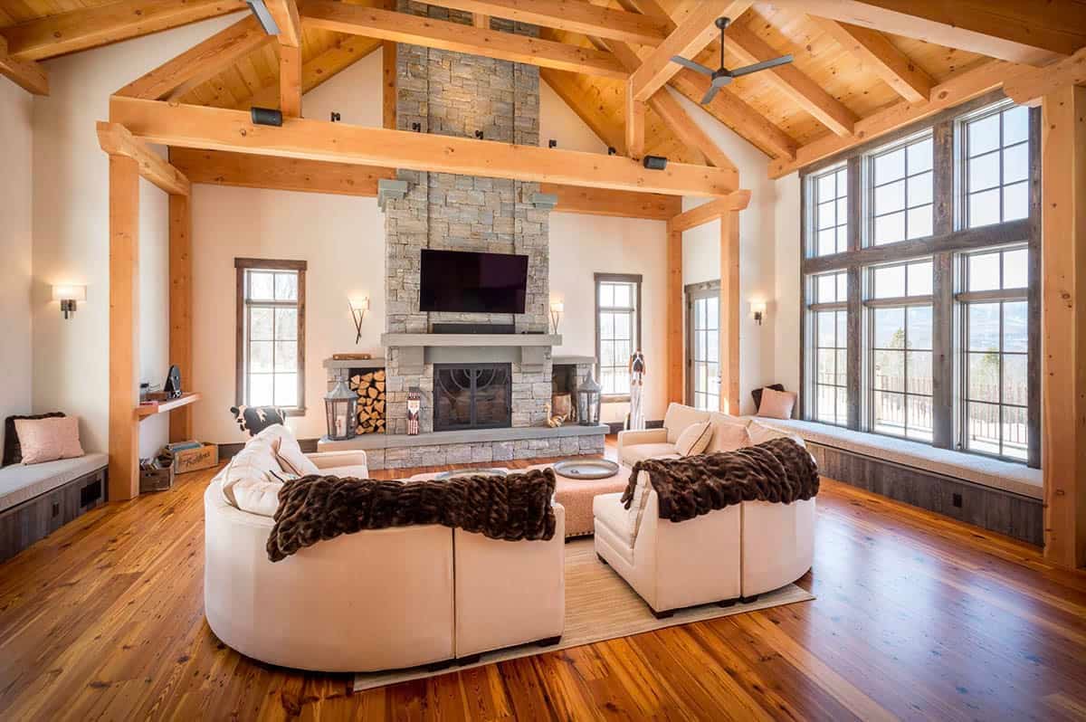 rustic living room with a fireplace