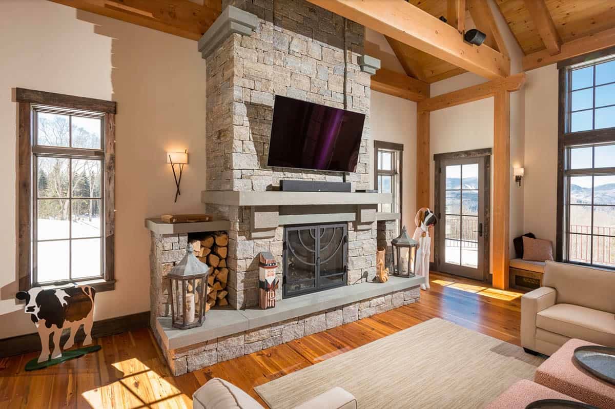 rustic living room with a fireplace