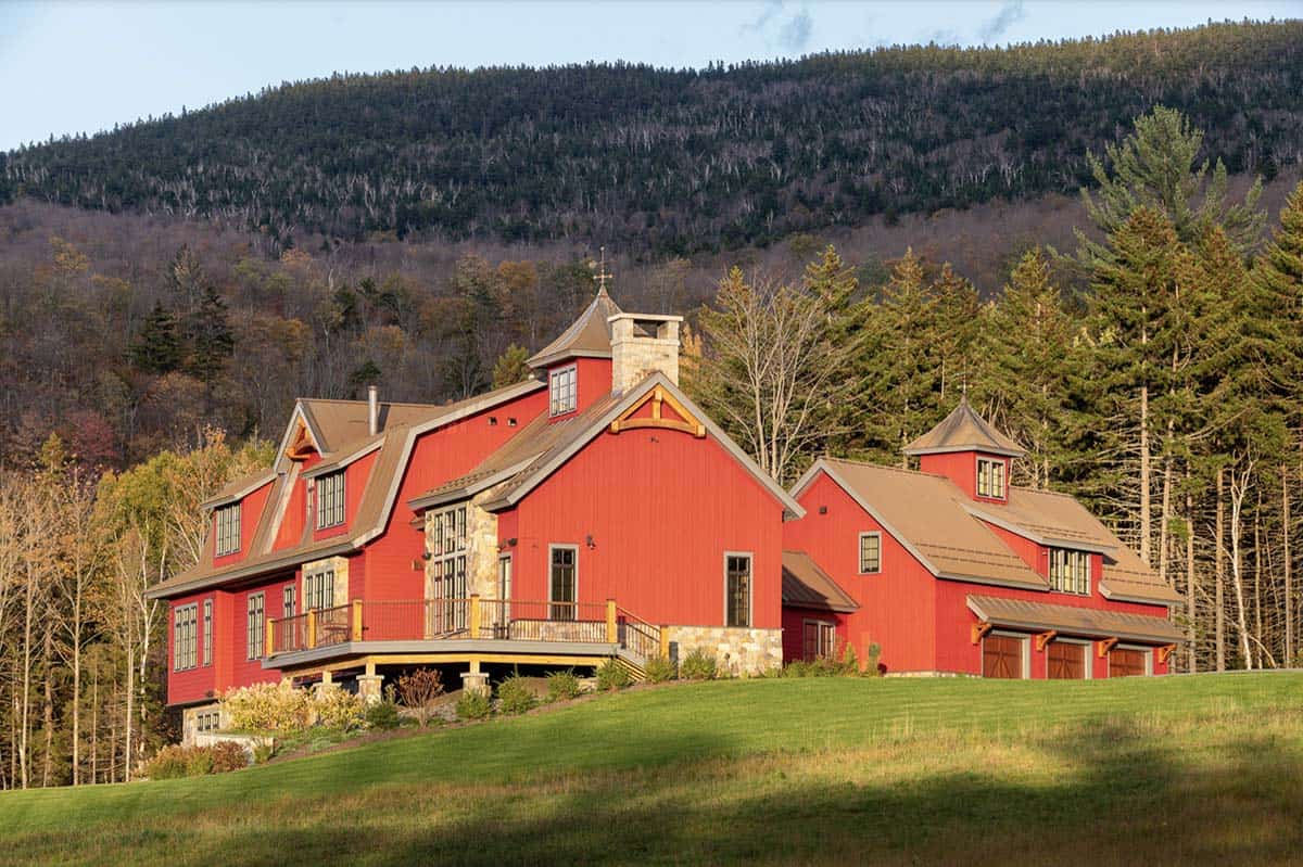 rustic red farmhouse exterior