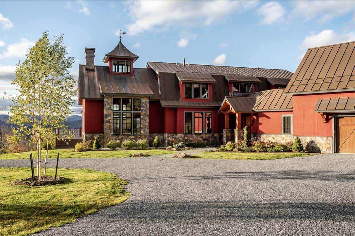 rustic red farmhouse exterior