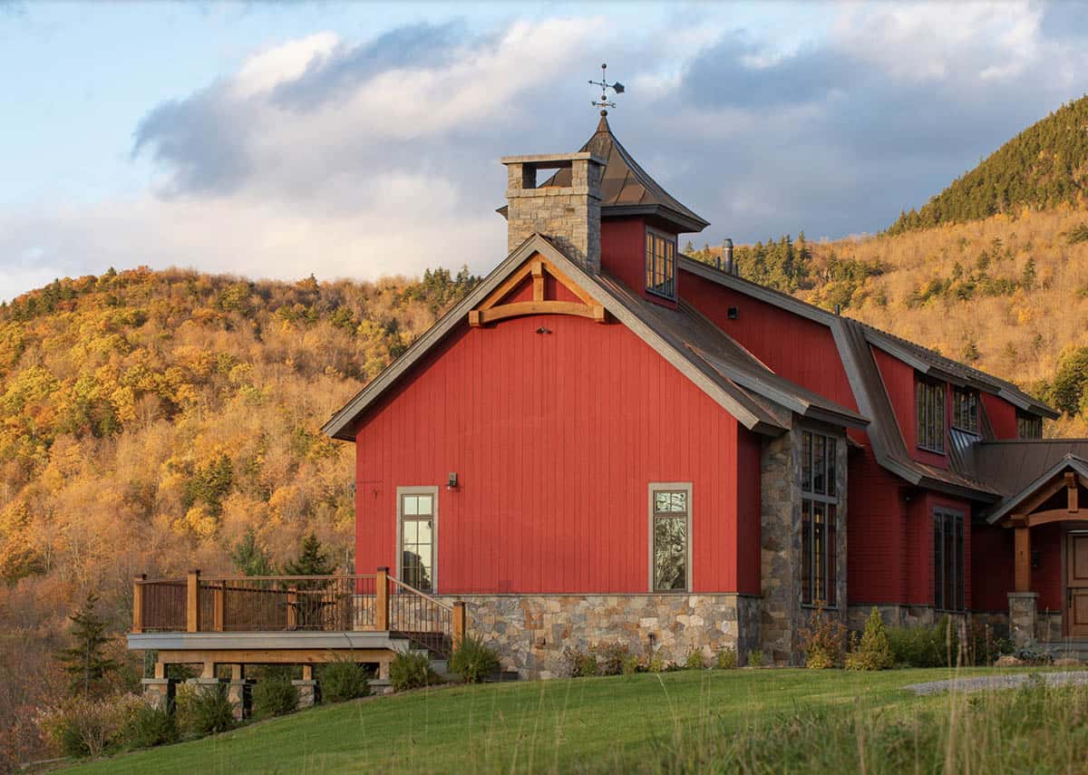 rustic red farmhouse exterior