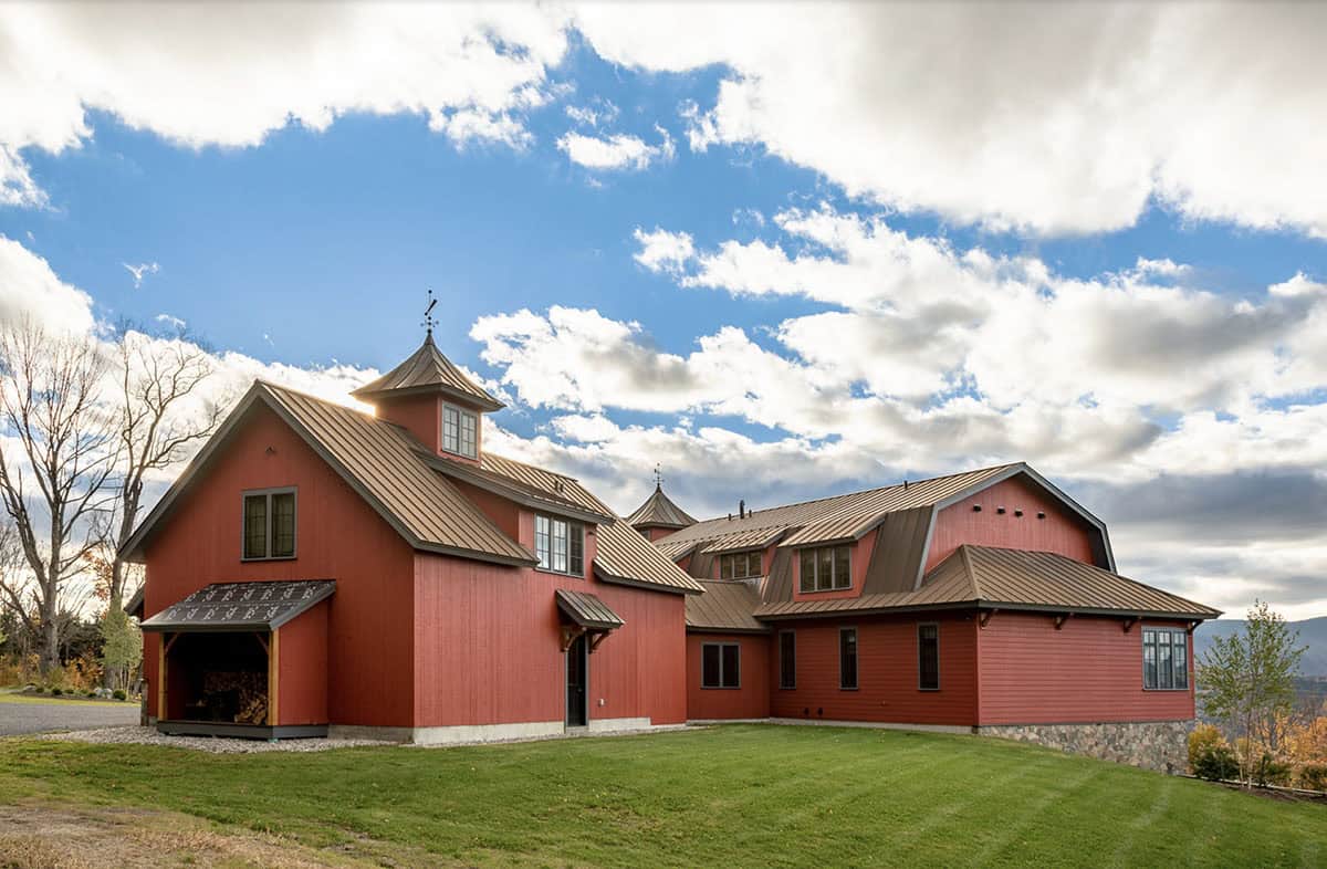 rustic red farmhouse exterior