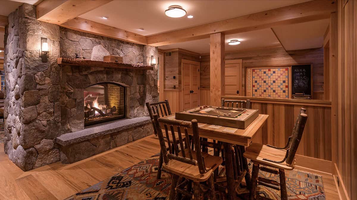 rustic dining room with a staircase