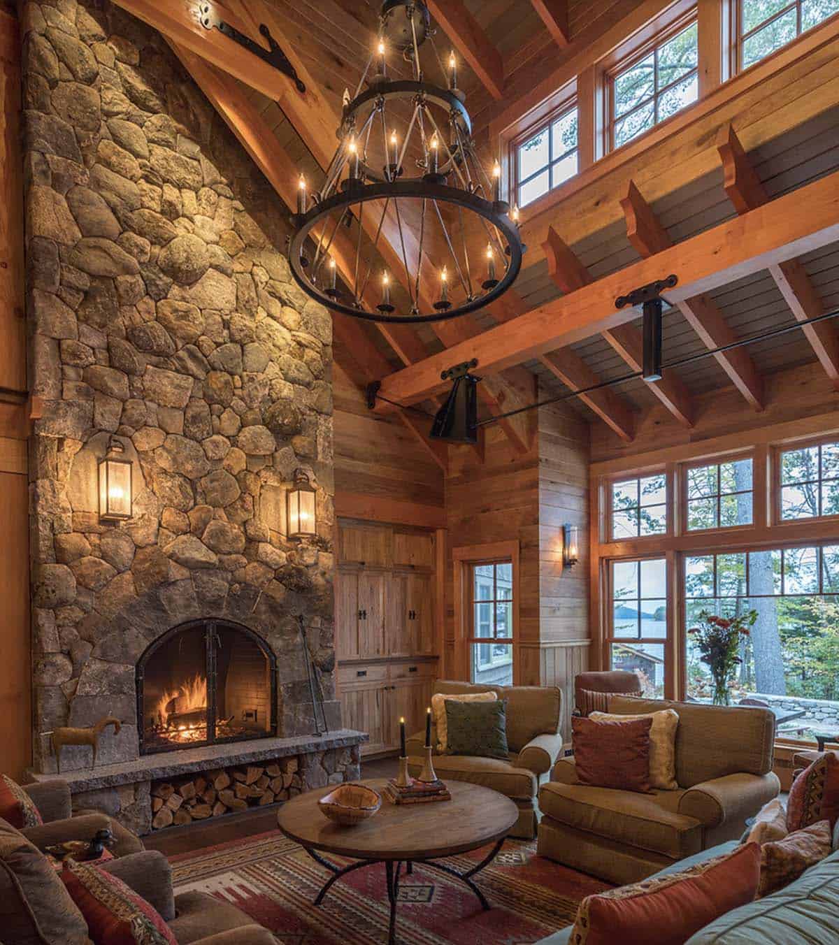 rustic living room with a fireplace