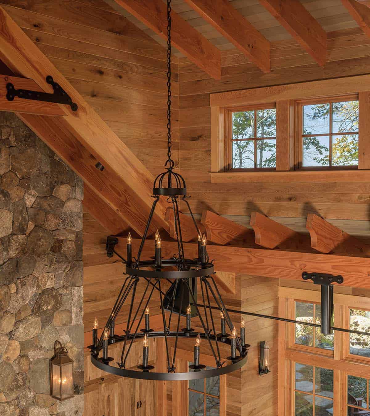rustic ceiling detail with a light fixture
