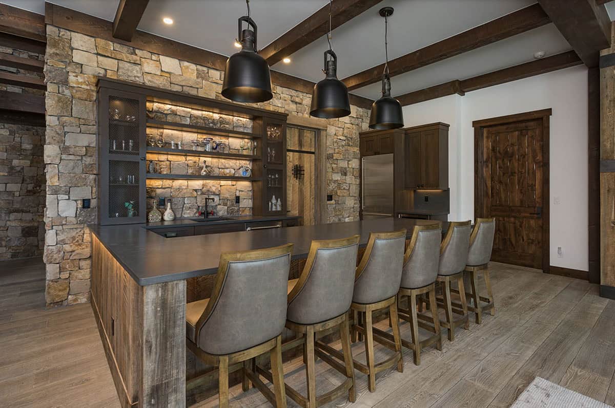 rustic lower level home bar