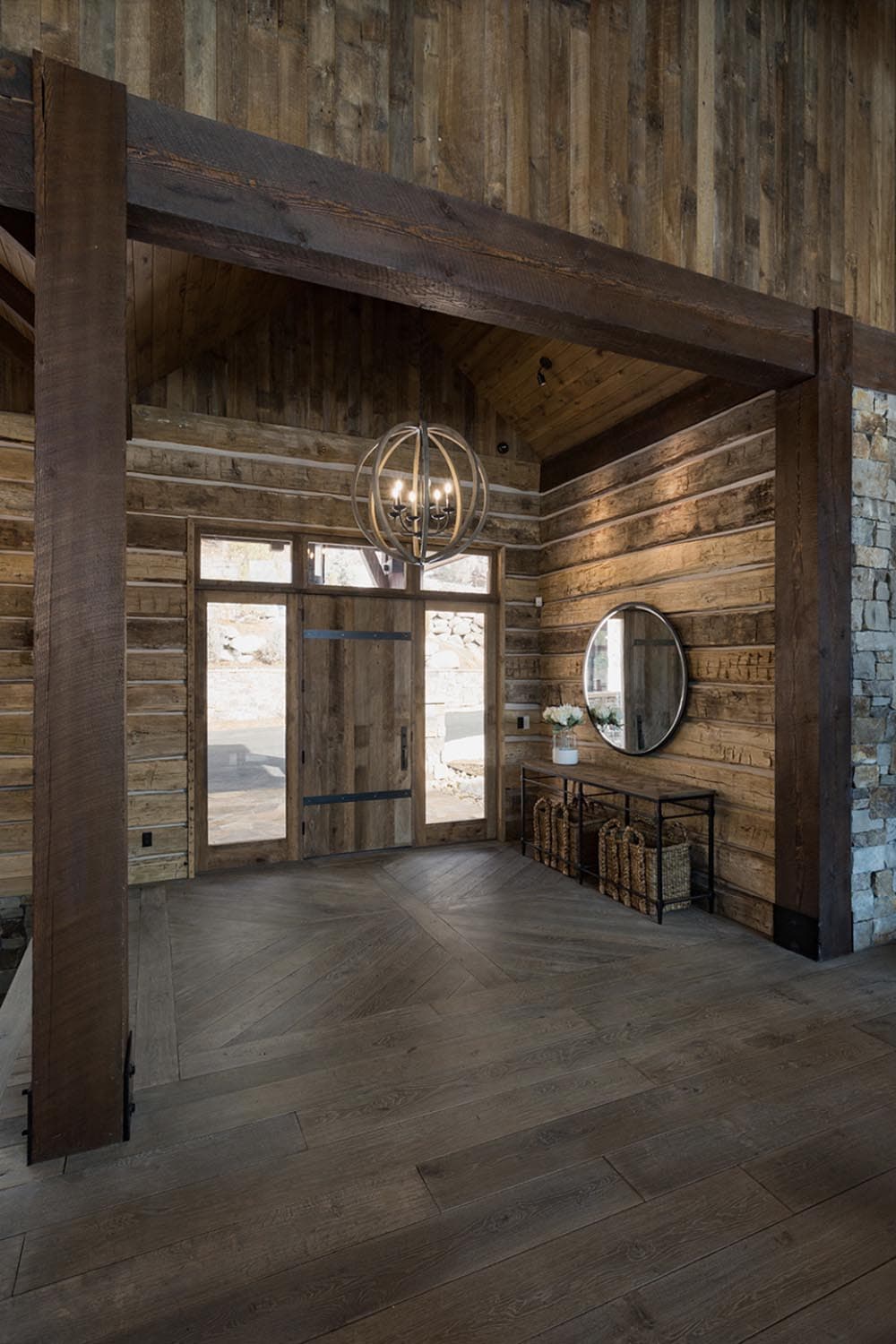 timber frame mountain house entry