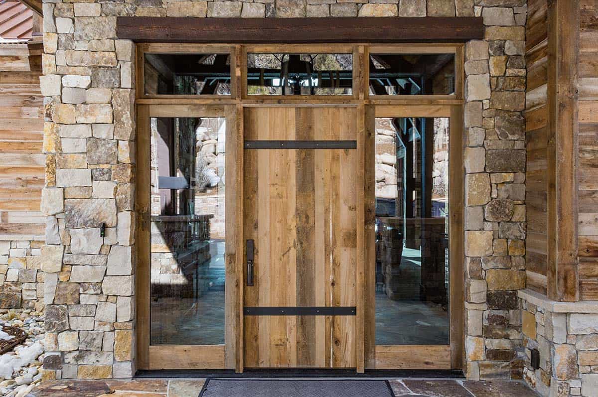 timber frame mountain house exterior entry
