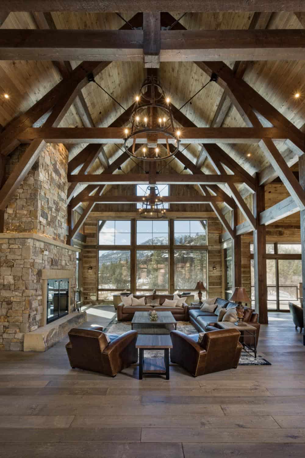 rustic living room with a fireplace