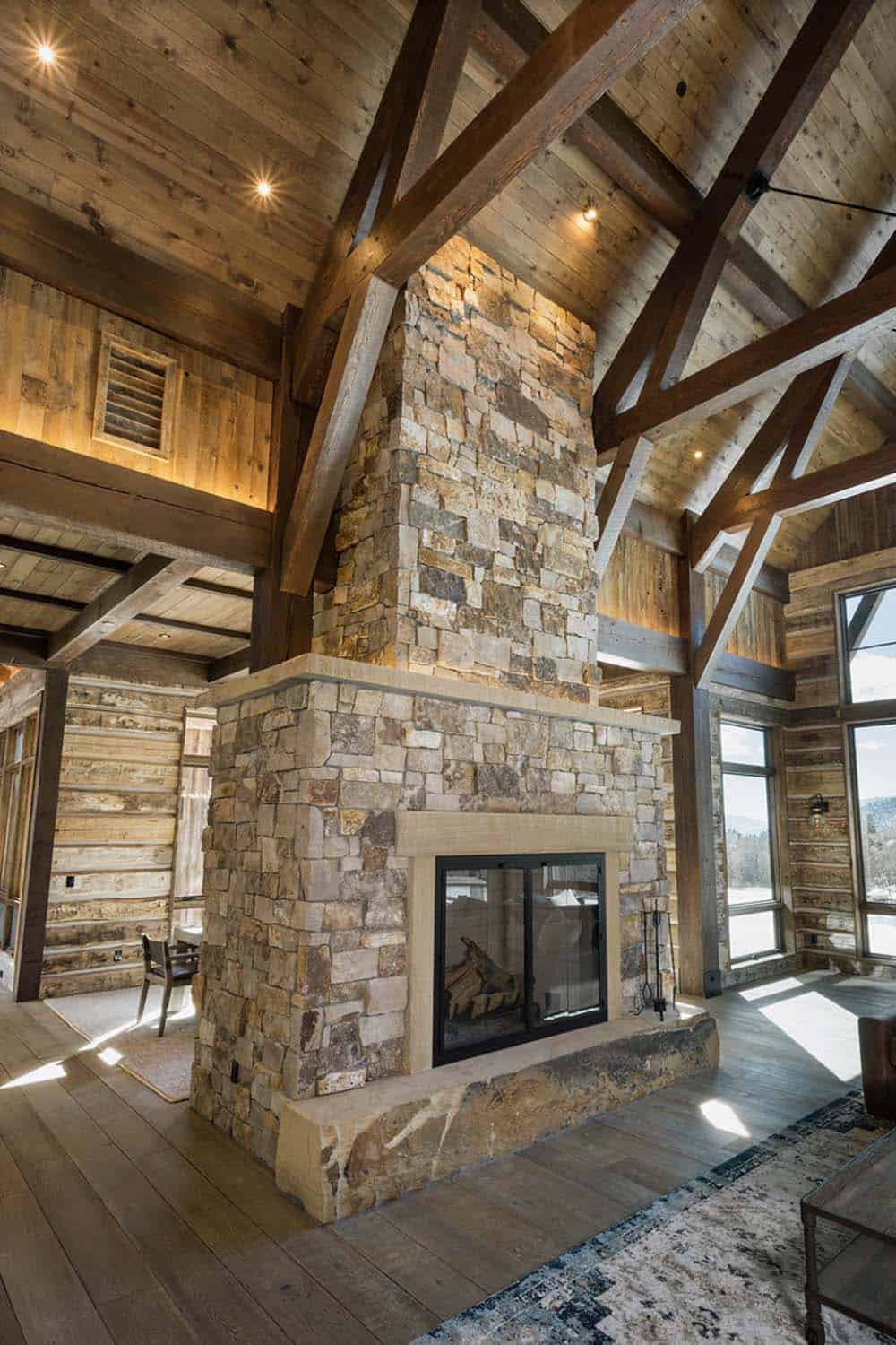 rustic living room with a fireplace