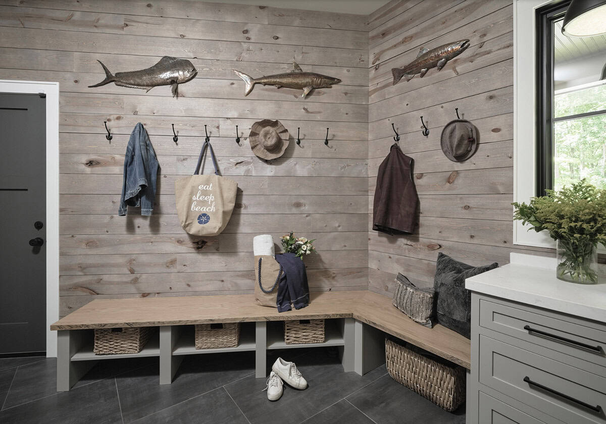 rustic modern mudroom entry