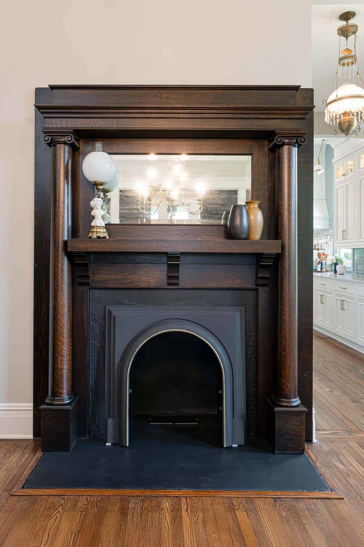 farmhouse style dining room fireplace