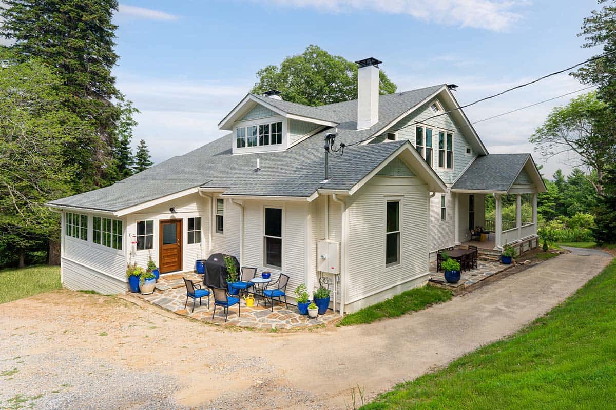 alpine farmhouse exterior backyard view
