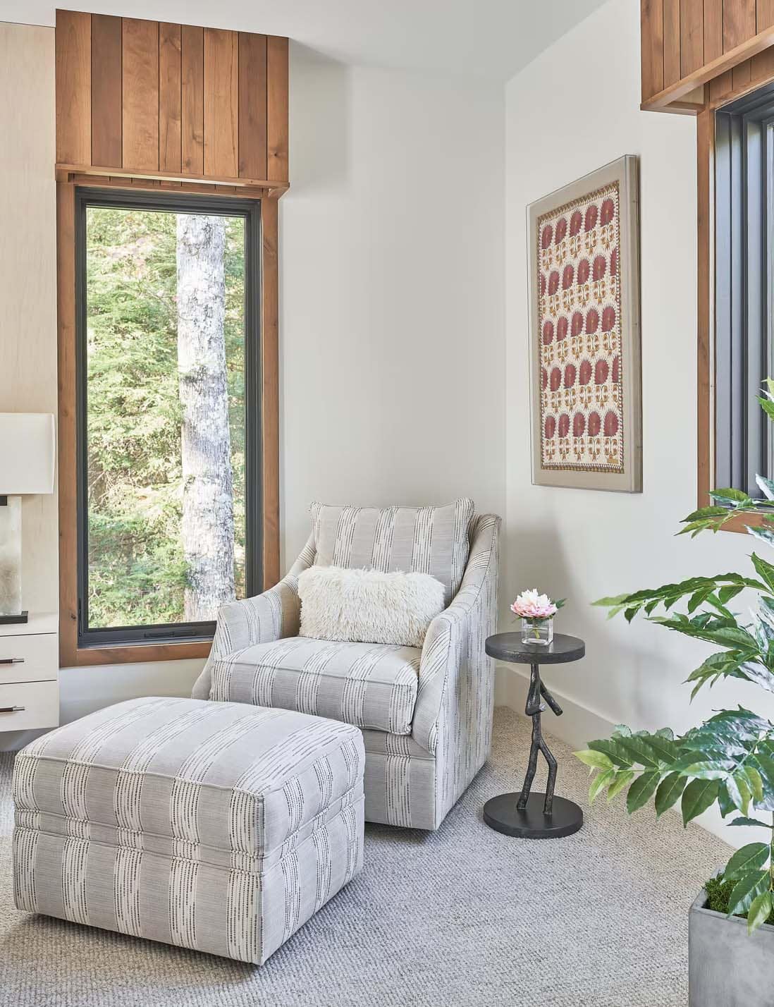 rustic modern bedroom with a reading chair