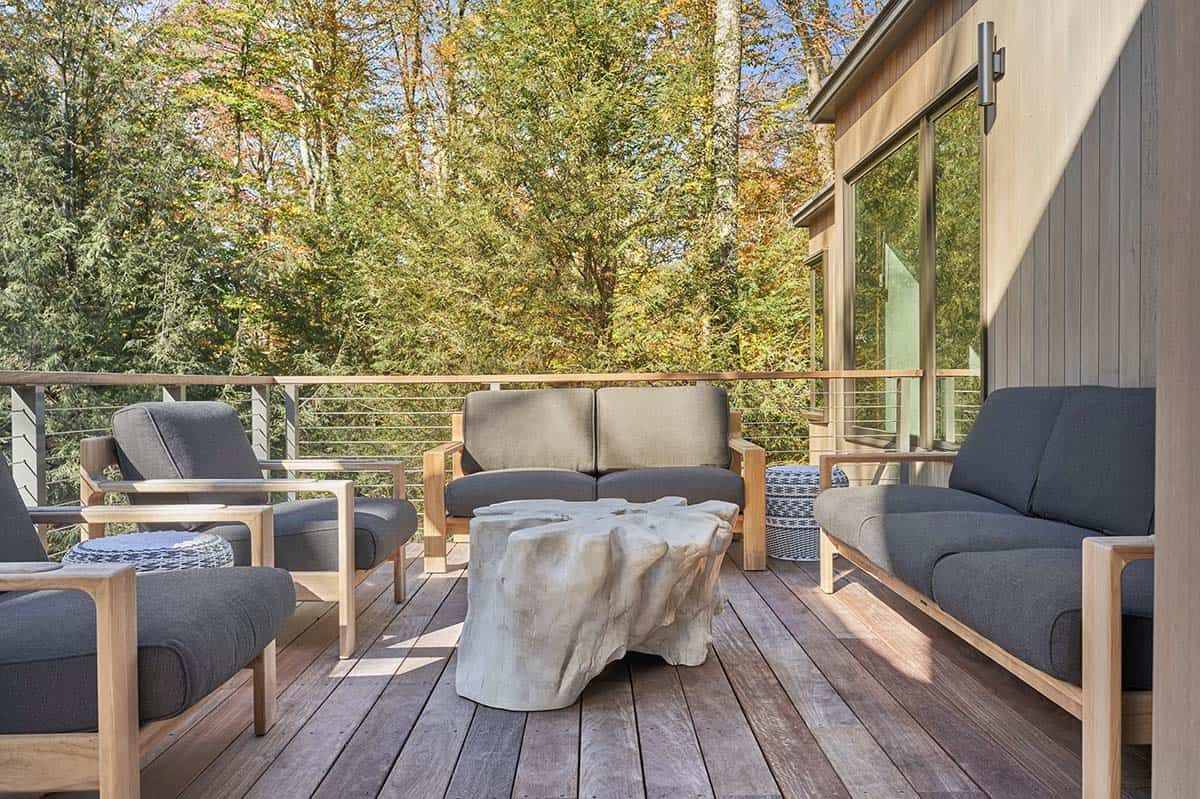 rustic modern porch with outdoor furniture