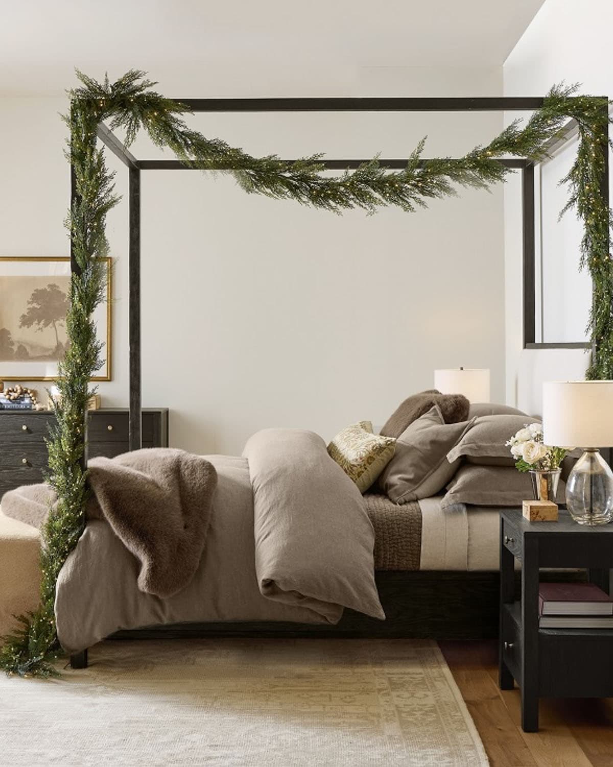 cozy christmas bedroom decor with garland