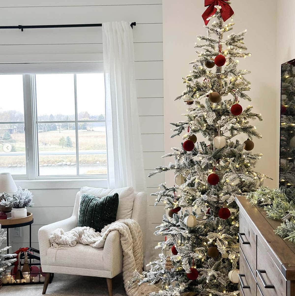 cozy christmas bedroom decor with a tree