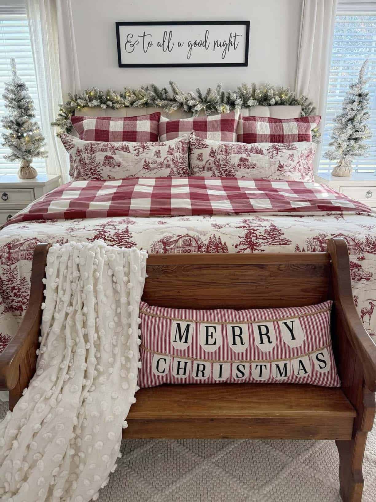 cozy christmas bedroom decor with layers of bedding