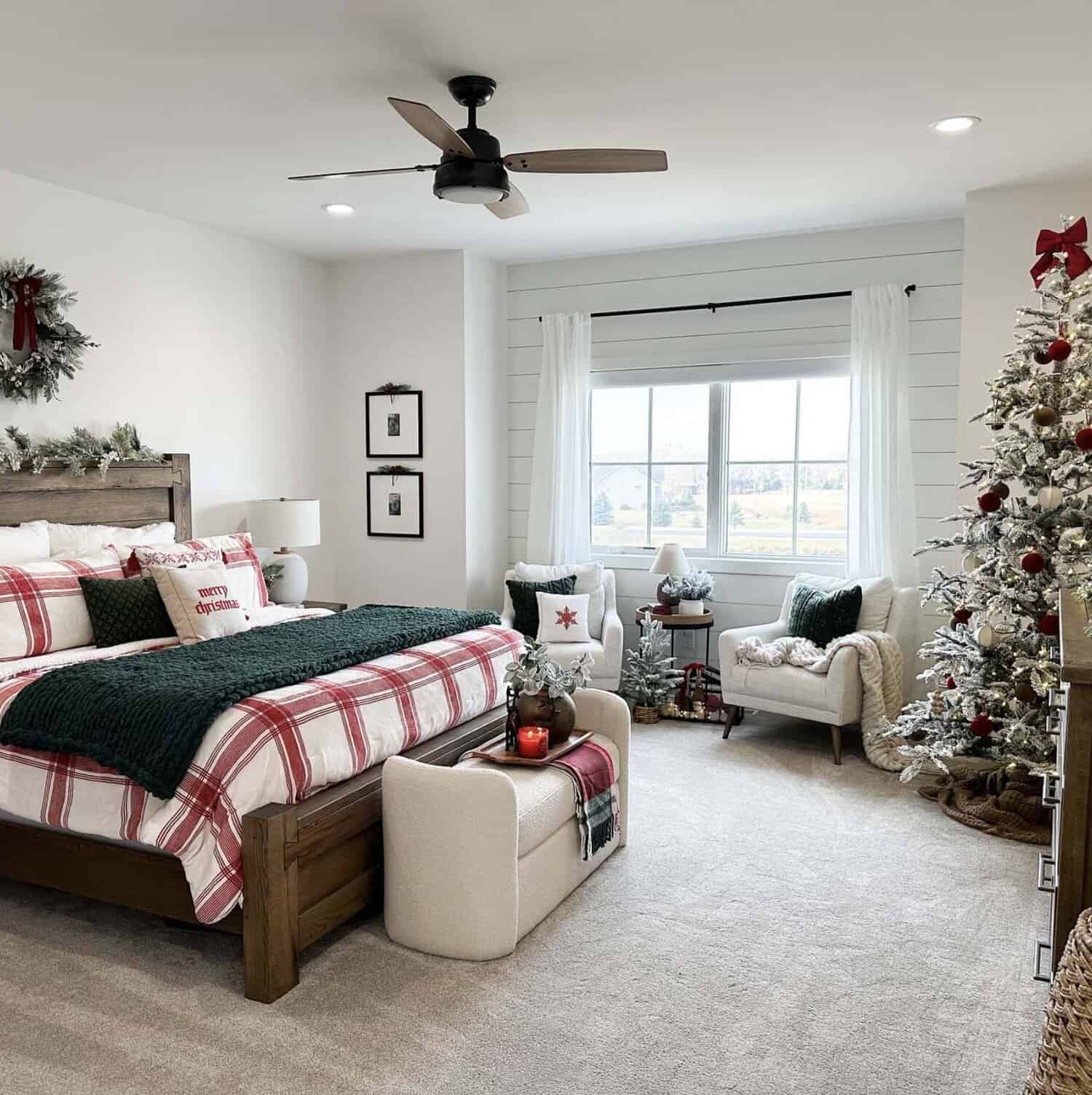 cozy christmas bedroom decor with a tree
