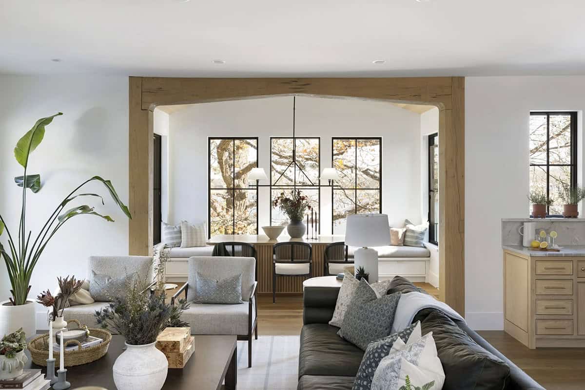 contemporary living room looking towards the kitchen