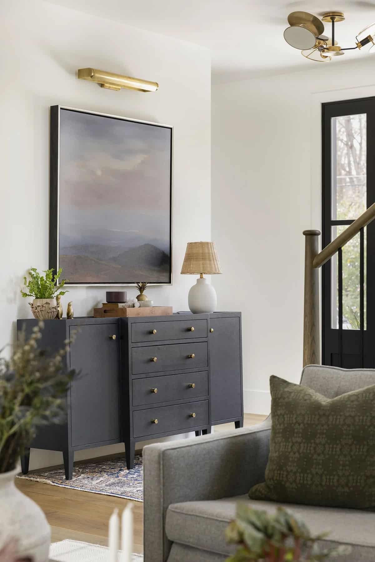 contemporary lake house entry with a console table