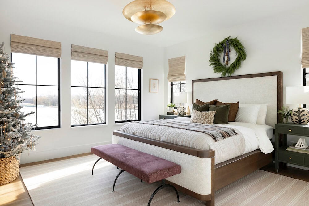 contemporary bedroom decorated for christmas