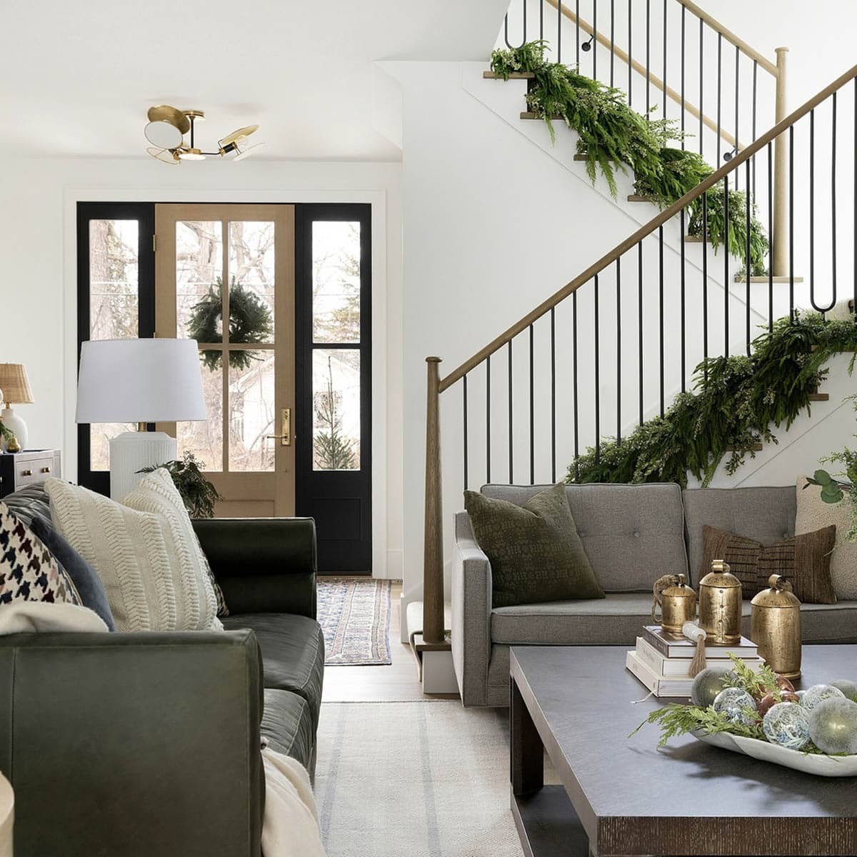 contemporary living room decorated for christmas