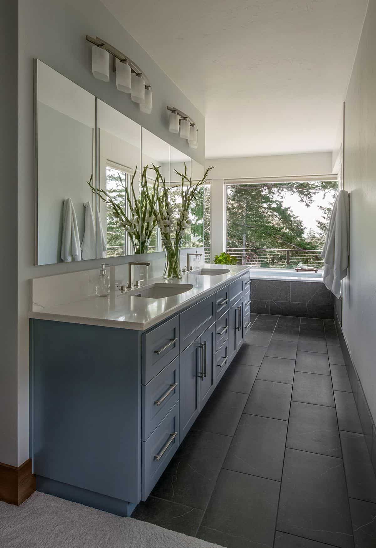 craftsman style bathroom with a custom vanity