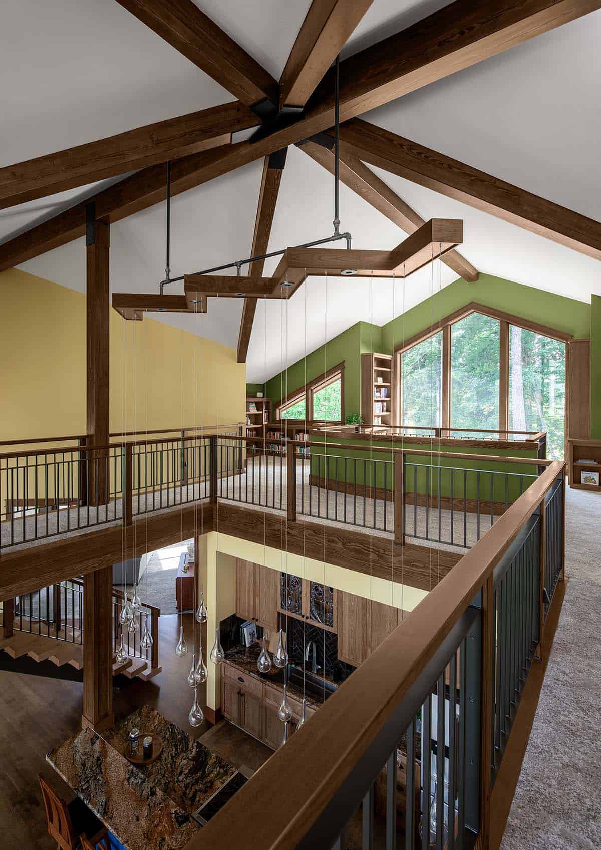 craftstman style library loft with custom heart hickory cabinetry