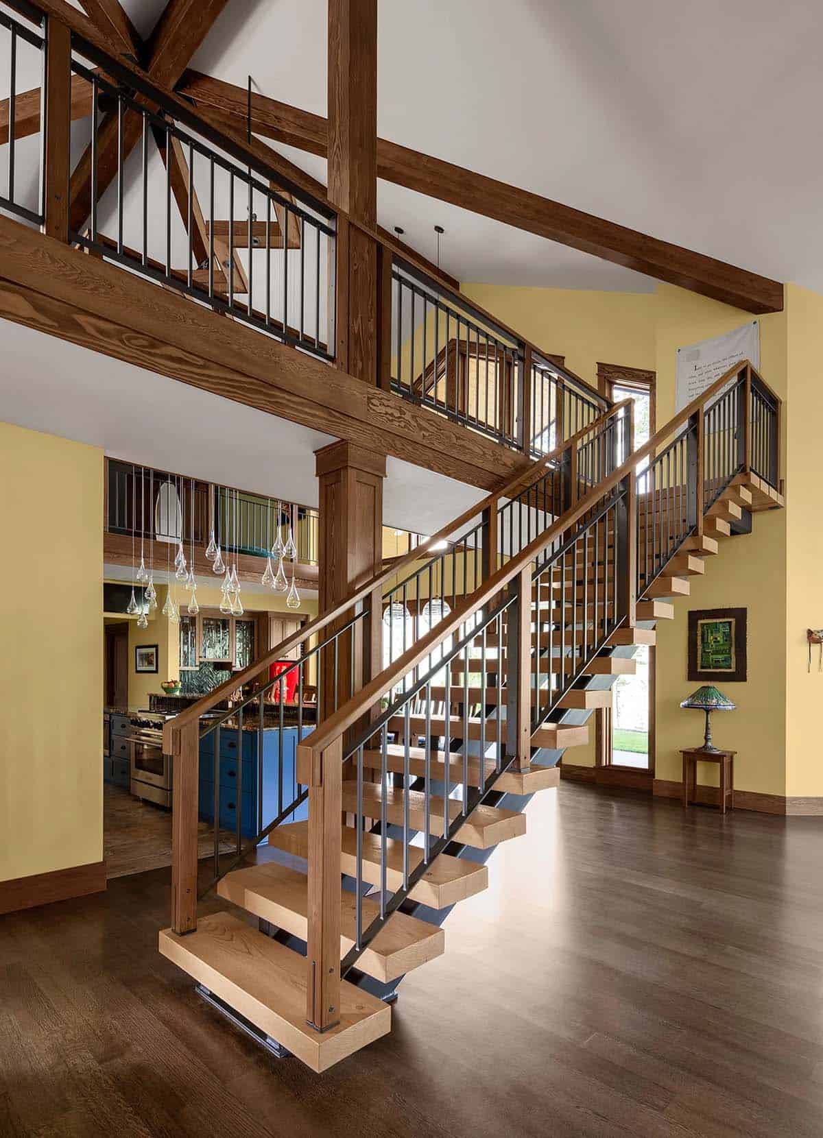 craftsman style custom open tread staircase