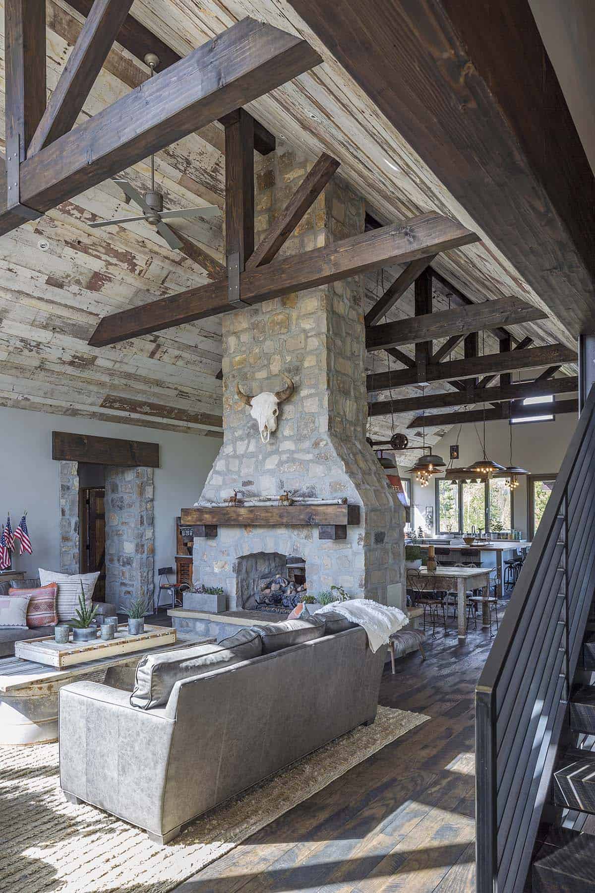 rustic living room with a fireplace