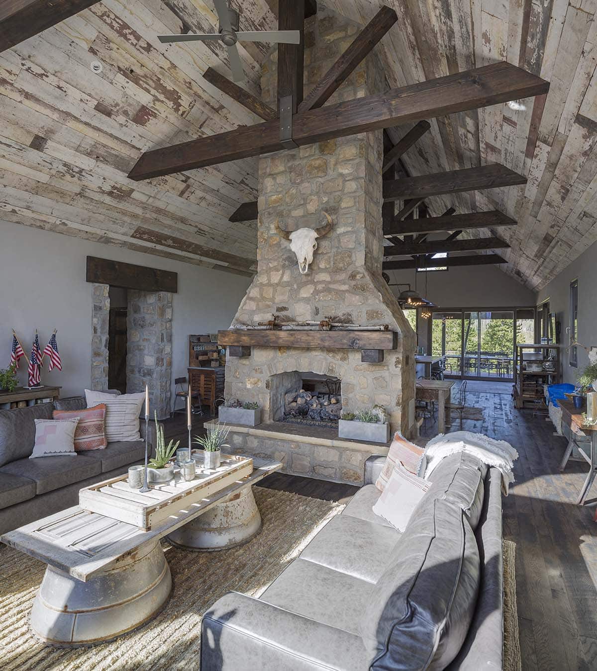 rustic living room with a fireplace