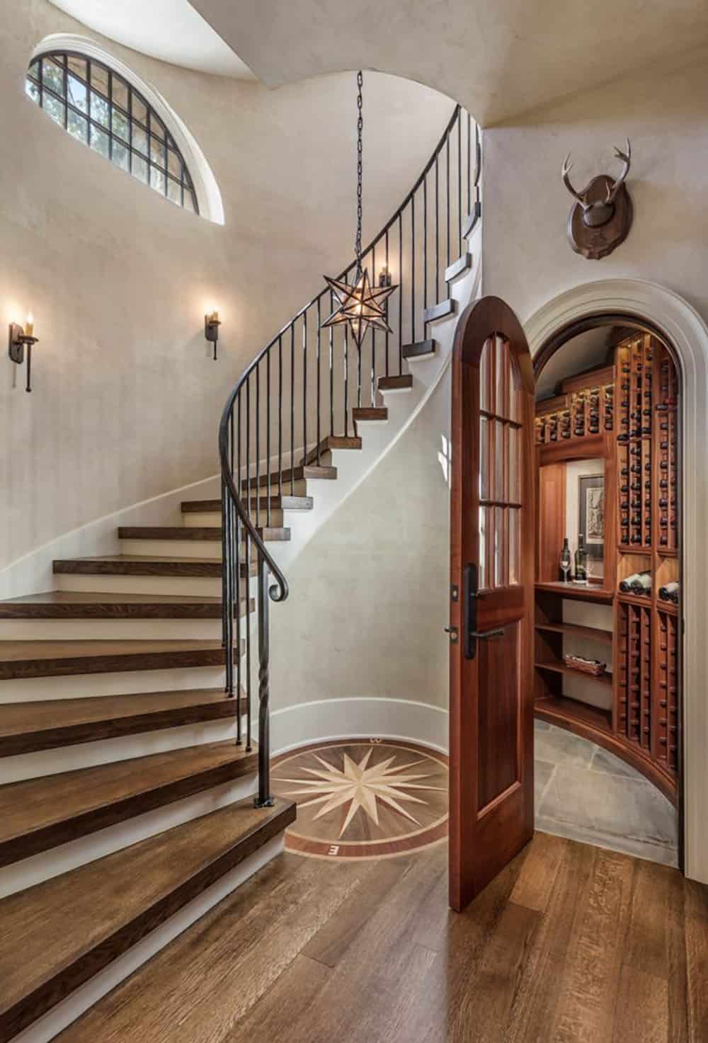 Rustic wine cellar and staircase